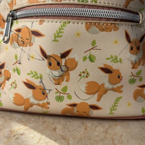 Loungefly Pokemon Eevee Mini Backpack Cream Floral Allover Print Bag FLAW - Picture 2 of 13